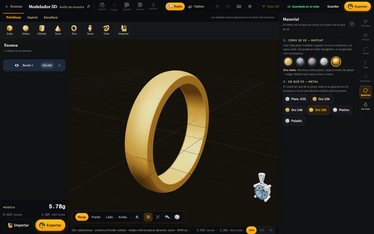 Modelador 3D de JoyeroKit en la computadora